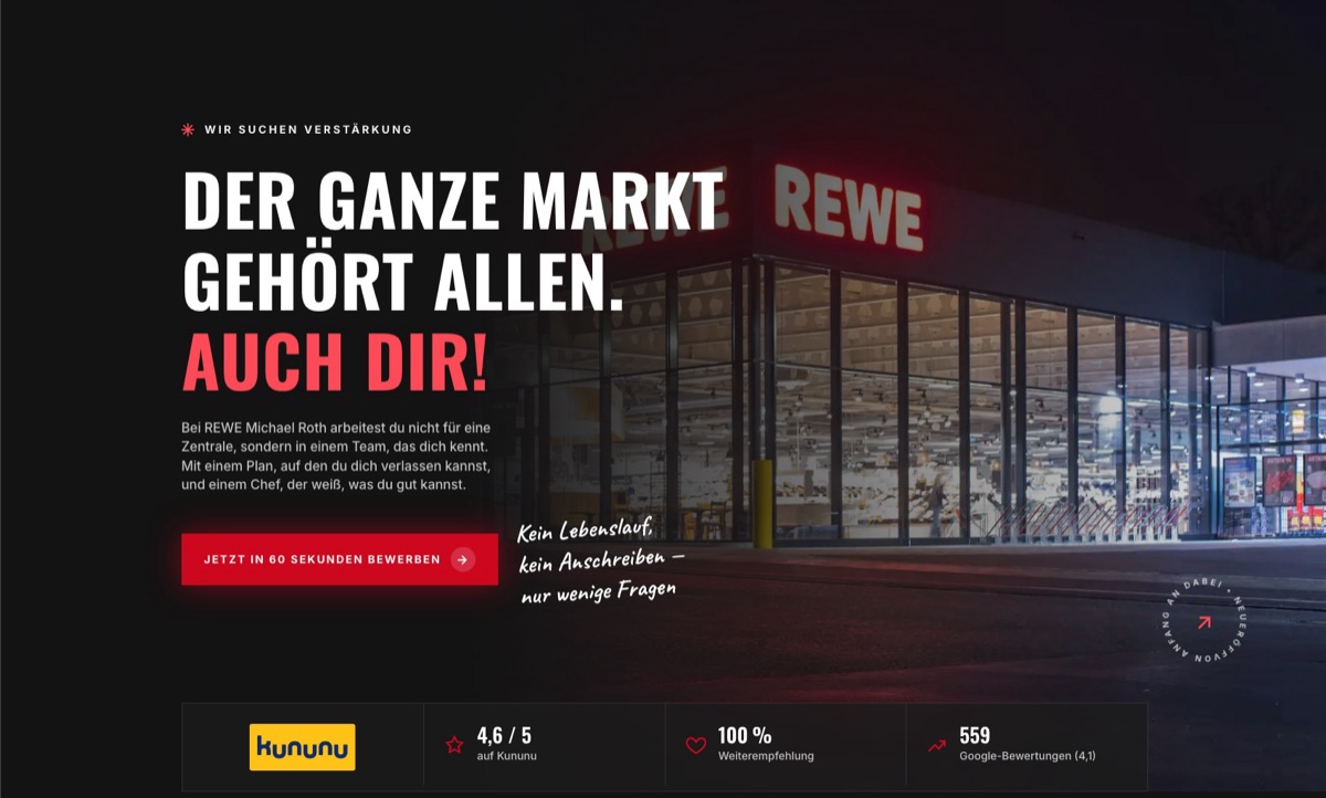 Website erstellen lassen: zum Festpreis, Angebot in 24 Stunden 3 Karriere-Website von REWE Michael Roth mit Bewerbung in 60 Sekunden