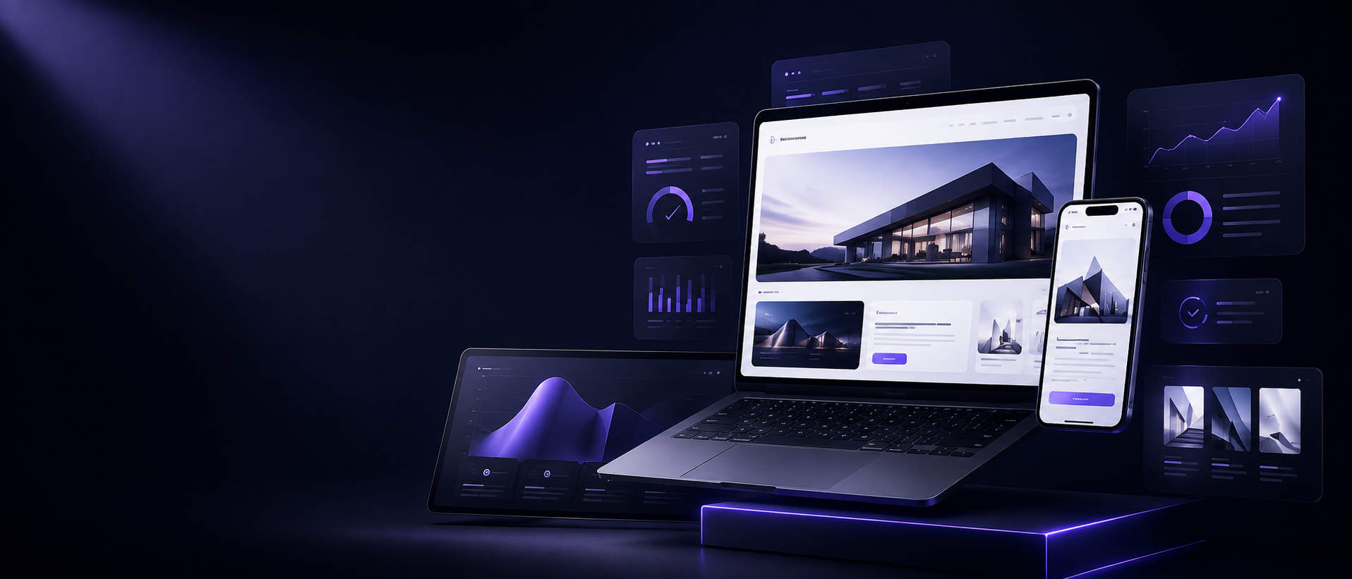 Webdesign-Vorschau auf Laptop, Tablet und Smartphone